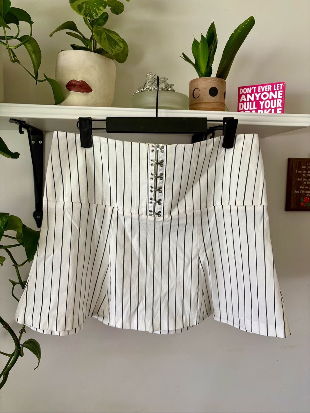 Striped White & Black Hook-Front Skirt - Women